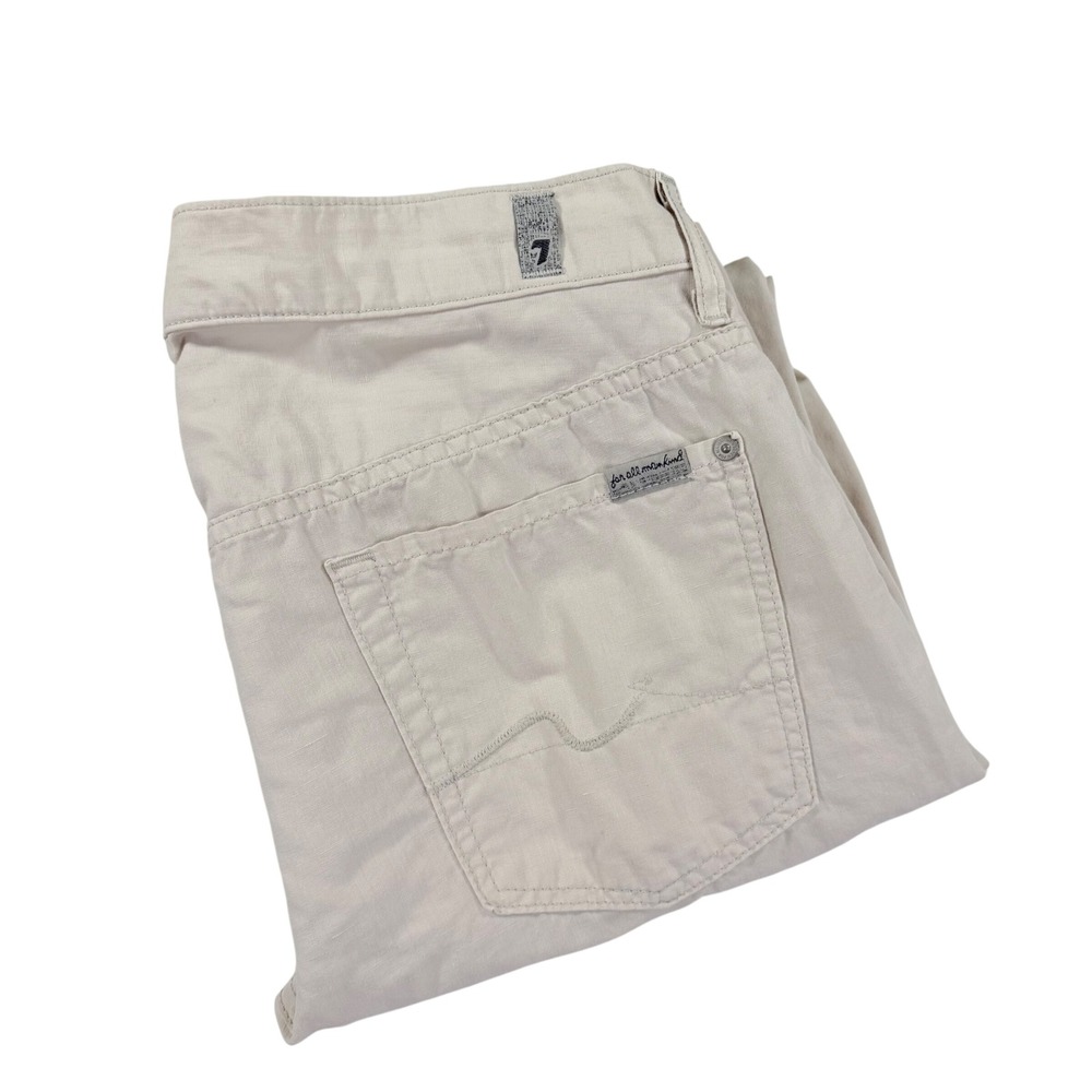 7 For All Mankind Linen Blend Pants Beige Button Fly Womens 33 Boho Earthy